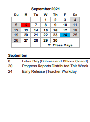 District School Academic Calendar for Garrett Academy Of Tech for September 2021