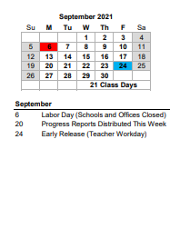 District School Academic Calendar for Minnie Hughes Elem for September 2021