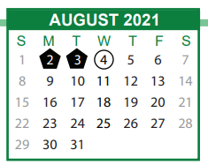 District School Academic Calendar for Hodge Elementary School for August 2021