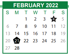 District School Academic Calendar for Tapp Program for February 2022
