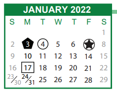 District School Academic Calendar for Shuman Middle School for January 2022