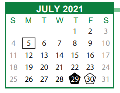 District School Academic Calendar for Ellis Elementary School for July 2021
