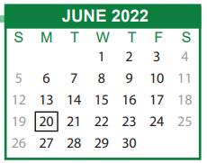District School Academic Calendar for Garden City Elementary School for June 2022