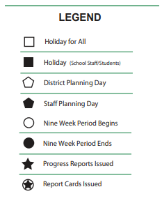 District School Academic Calendar Legend for Savannah Arts Academy