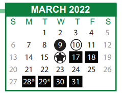 District School Academic Calendar for Mercer Middle School for March 2022