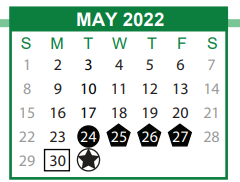 District School Academic Calendar for Hubert Middle School for May 2022