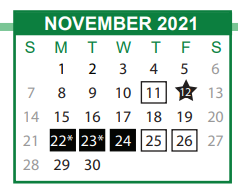 District School Academic Calendar for Bartlett Middle School for November 2021