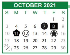 District School Academic Calendar for Oatland Island Elementary Intervention Program for October 2021