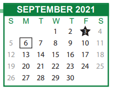 District School Academic Calendar for Scott Learning Center for September 2021