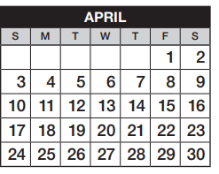 District School Academic Calendar for Campus Middle School for April 2022