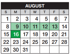 District School Academic Calendar for Cherry Creek Charter Academy for August 2021