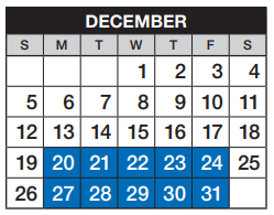 District School Academic Calendar for Campus Middle School for December 2021