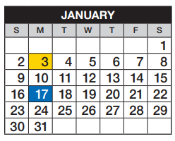 District School Academic Calendar for Cherry Creek Charter Academy for January 2022