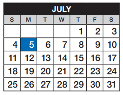 District School Academic Calendar for Campus Middle School for July 2021