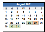 District School Academic Calendar for G. A. Treakle ELEM. for August 2021