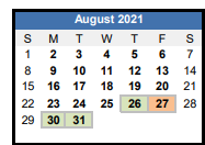 District School Academic Calendar for Greenbrier Primary for August 2021