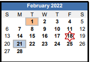 District School Academic Calendar for Deep Creek Central ELEM. for February 2022