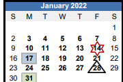 District School Academic Calendar for B. M. Williams Primary for January 2022
