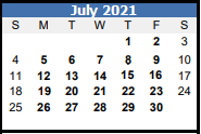 District School Academic Calendar for Rena B. Wright Primary for July 2021