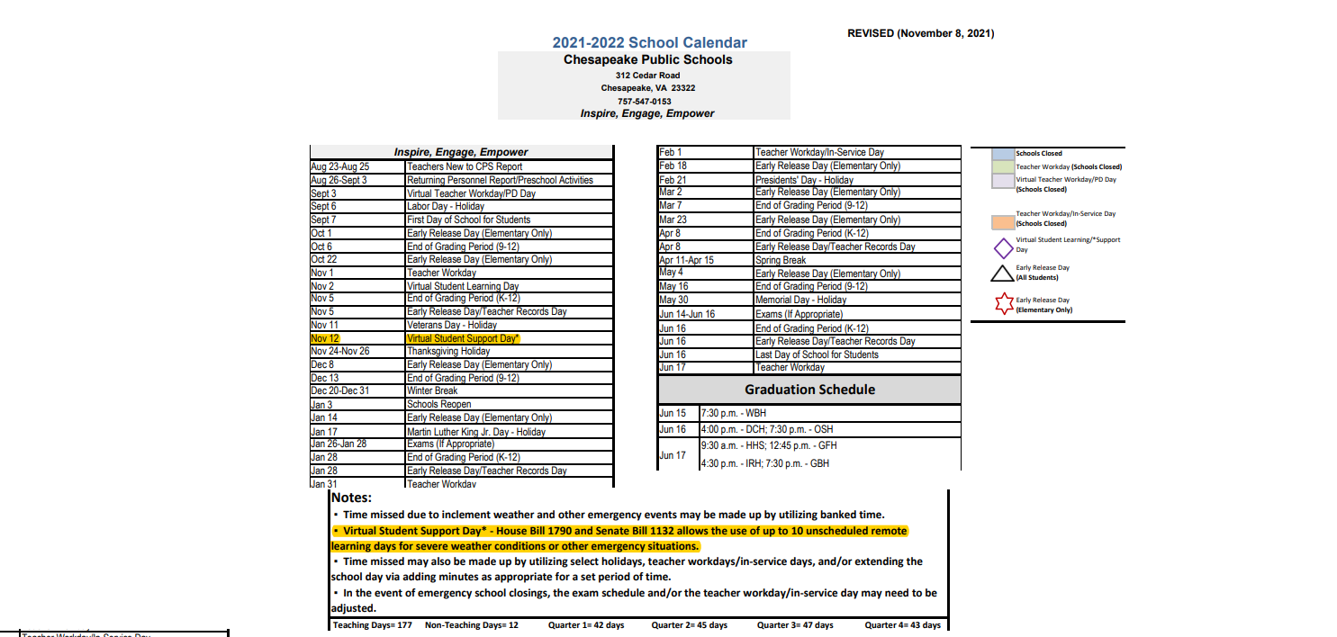 District School Academic Calendar Key for Oscar Smith Middle