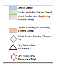 District School Academic Calendar Legend for Camelot Elementary