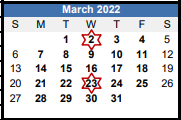 District School Academic Calendar for G. A. Treakle ELEM. for March 2022