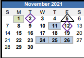 District School Academic Calendar for Rena B. Wright Primary for November 2021