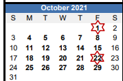 District School Academic Calendar for Portlock Primary for October 2021