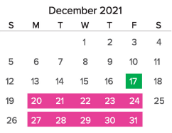 District School Academic Calendar for Meadowbrook High for December 2021