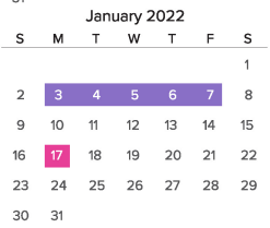 District School Academic Calendar for Specialized Programs - Headstart for January 2022