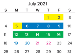 District School Academic Calendar for Greenfield Elementary for July 2021