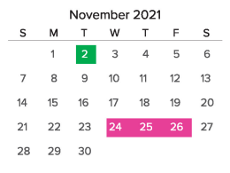 District School Academic Calendar for Bailey Bridge Middle for November 2021