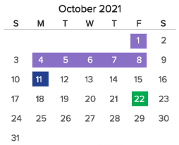 District School Academic Calendar for James River High for October 2021