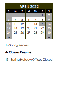 District School Academic Calendar for Streamwood High School for April 2022