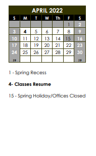 District School Academic Calendar for Kenyon Woods Middle School for April 2022