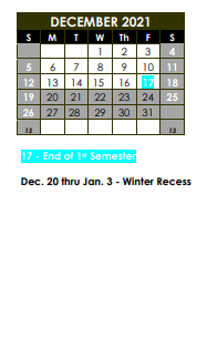 District School Academic Calendar for Bartlett High School for December 2021