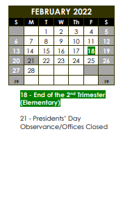 District School Academic Calendar for Fox Meadow Elementary School for February 2022