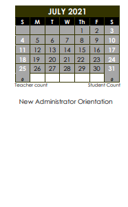 District School Academic Calendar for Hilltop Elementary School for July 2021