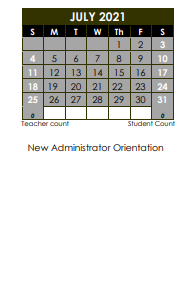 District School Academic Calendar for Independence Preschool for July 2021