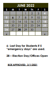 District School Academic Calendar for Sheridan Elem School for June 2022