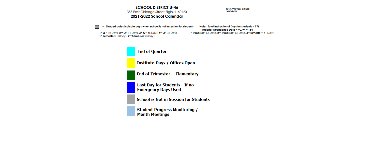District School Academic Calendar Key for Spring Trail Elementary School