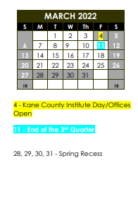District School Academic Calendar for Illinois Park Elem School for March 2022