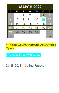 District School Academic Calendar for Spring Trail Elementary School for March 2022