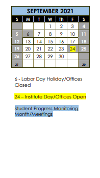 District School Academic Calendar for Eastview Middle School for September 2021