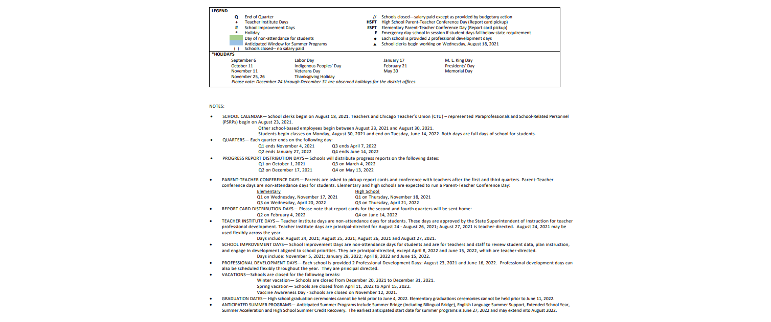 District School Academic Calendar Key for Univ Of Chicago Elementary Charter Schl