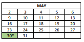 District School Academic Calendar for Caldwell Elementary Acad Of Math & Sci for May 2022