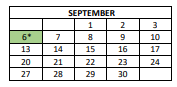 District School Academic Calendar for Lafayette Elementary School for September 2021
