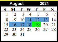 District School Academic Calendar for Chico Elementary for August 2021