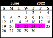 District School Academic Calendar for Chico Elementary for June 2022