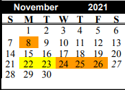 District School Academic Calendar for Chico Middle for November 2021